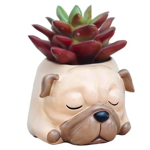 Sleeping Pug Succulent Planter - Cute Animal Flower Pot for Home & Office Desk Decor | Perfect for Succulents, Small Plants & Desk Decorations