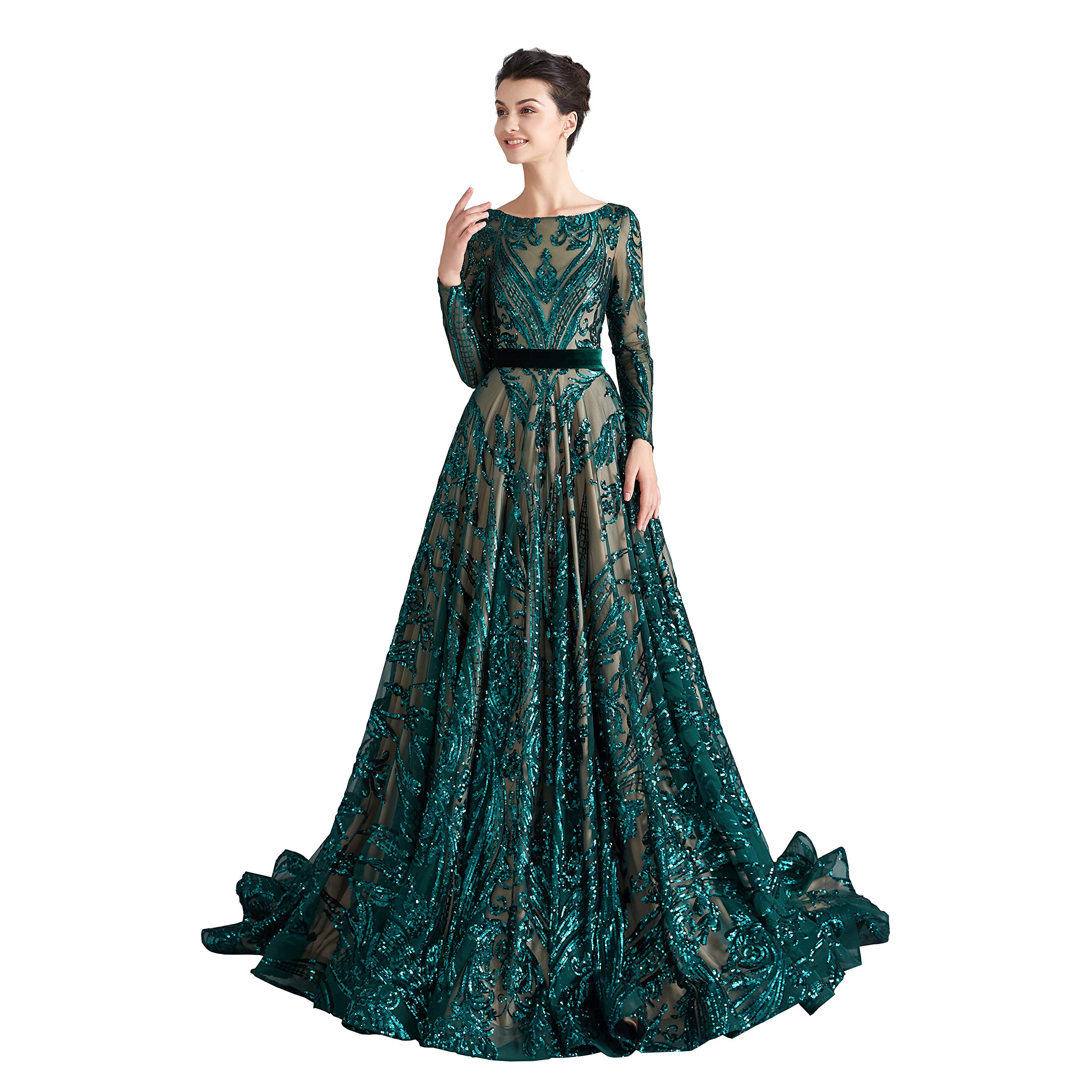 Elegant Women's Luxury Sequins Long Sleeve Prom Evening Gown - Perfect for Formal Dinners, Galas & Special Occasions