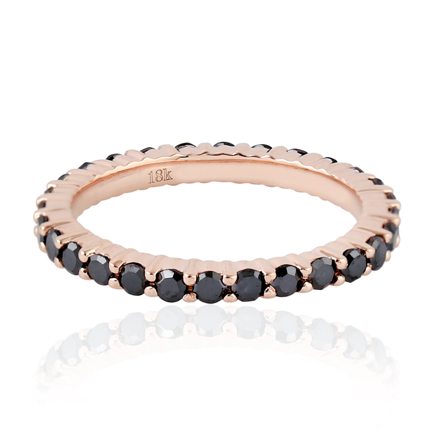 18K Rose Gold Pave Black Diamond Eternity Band Ring - Wedding, Anniversary & Valentine's Day Gift for Her - Perfect for Bridal Jewelry & Special Occasions
