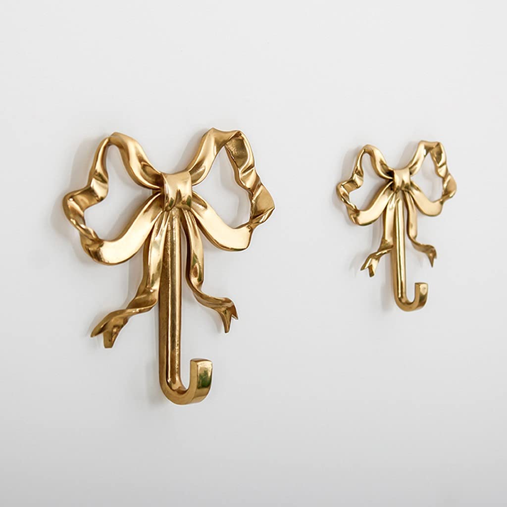 Brass Wall Hooks with Bow-Knot Design - Pack of 2 Gold Decorative Hooks for Hanging Coats, Hats, Towels & Home Decor - Perfect for Entryway, Bathroom & Bedroom Organization