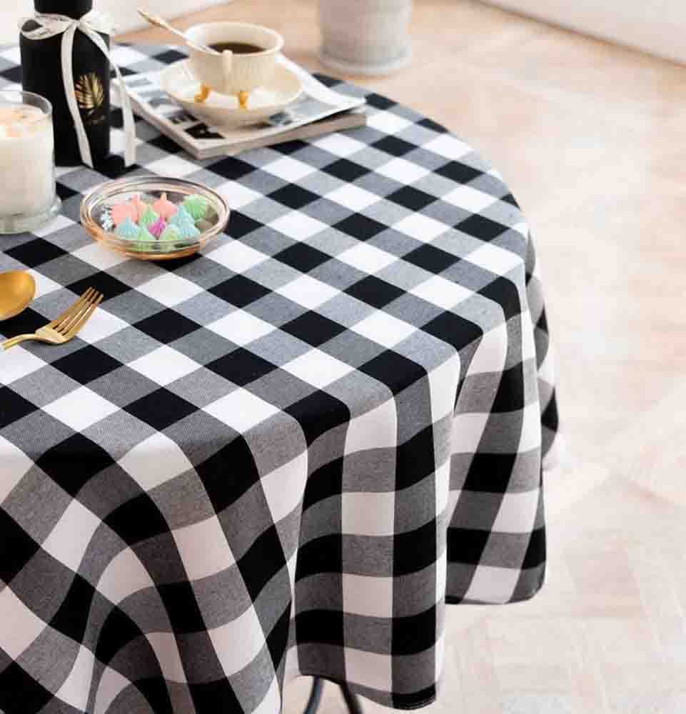 Tektrum 70 Inch Round Waterproof Tablecloth - 100% Polyester Checkered Design, Spill Proof, Stain Resistant & Wrinkle Free - Perfect for Camping, Picnics, Restaurants, Dinner Parties and Outdoor Events (Black and White)
