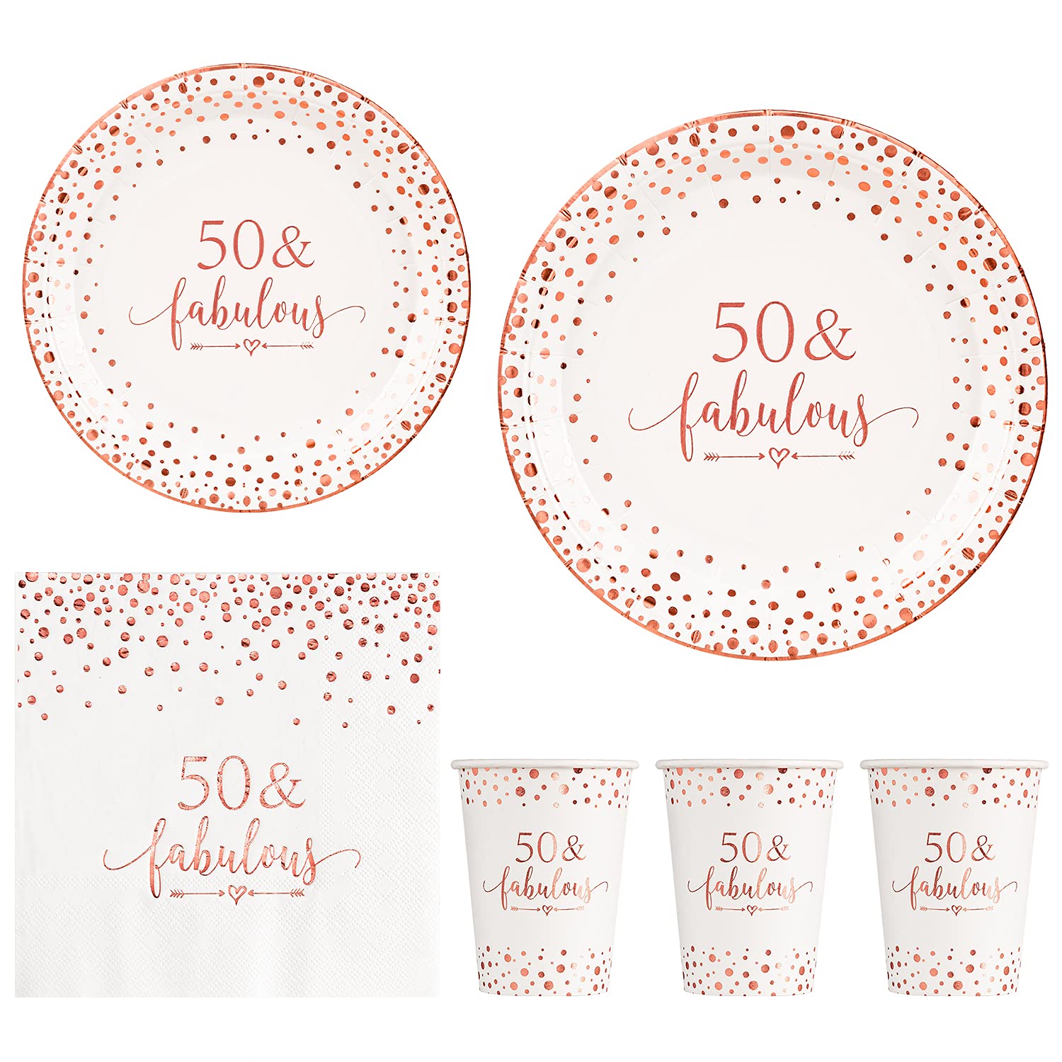 Elegant Rose Gold Foil 50-Piece Disposable Tableware Set for 50th Birthday Party - 24pc (9