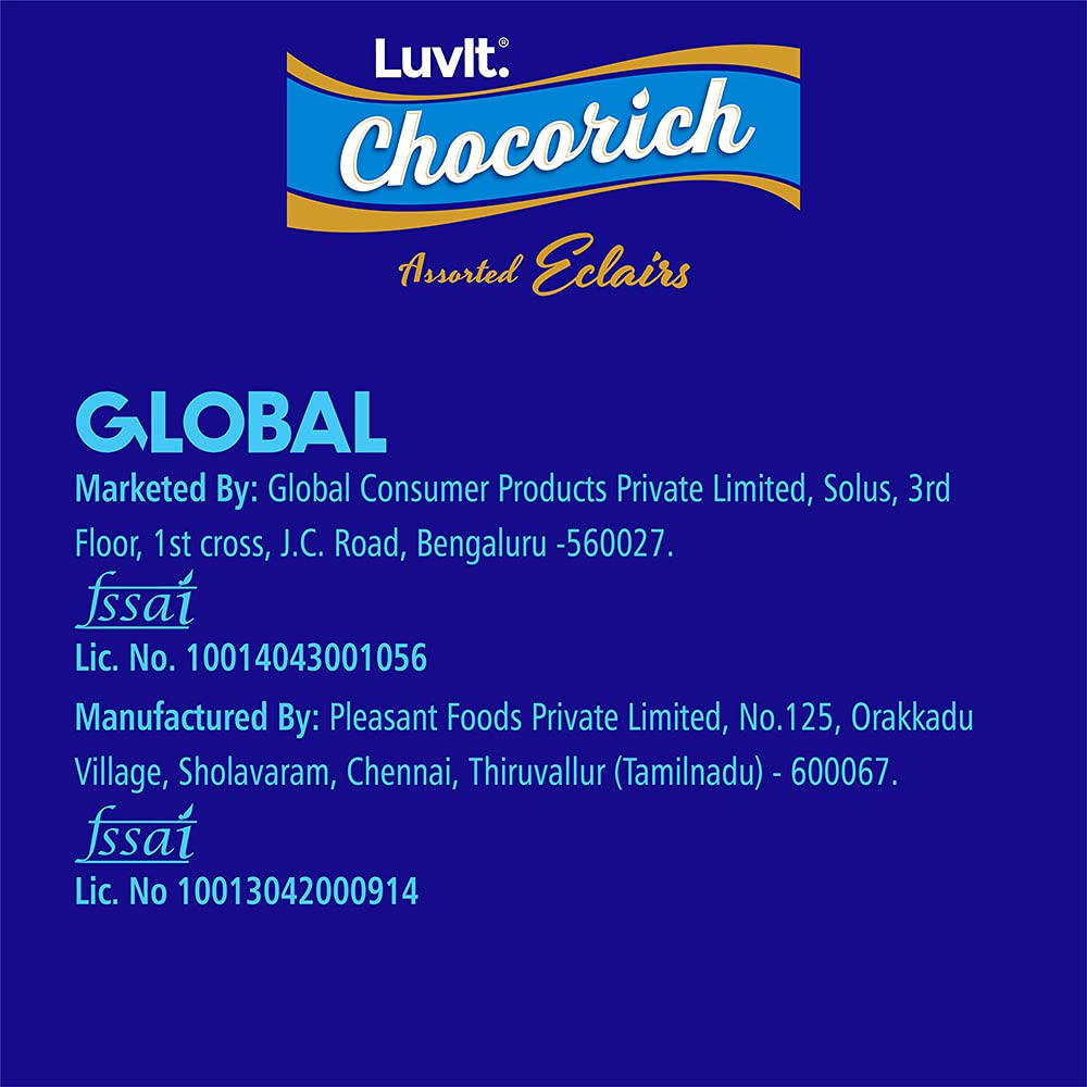 LuvIt Chocorich Assorted Eclairs - Hazelnut, Dark Chocolate & Milk Chocolate | 60 Pieces per Pouch | Pack of 2 (480g Each) | Perfect for Birthday Parties, Office Snacks & Gift Baskets