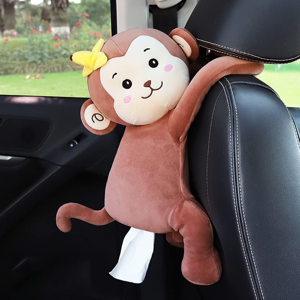 Soft Plush Elephant Tissue Box Cover - Decorative Holder for Car, Home, Bathroom & Office (Banana Monkey) | Perfect for Vanity Countertops, Nightstands & Desk Organization