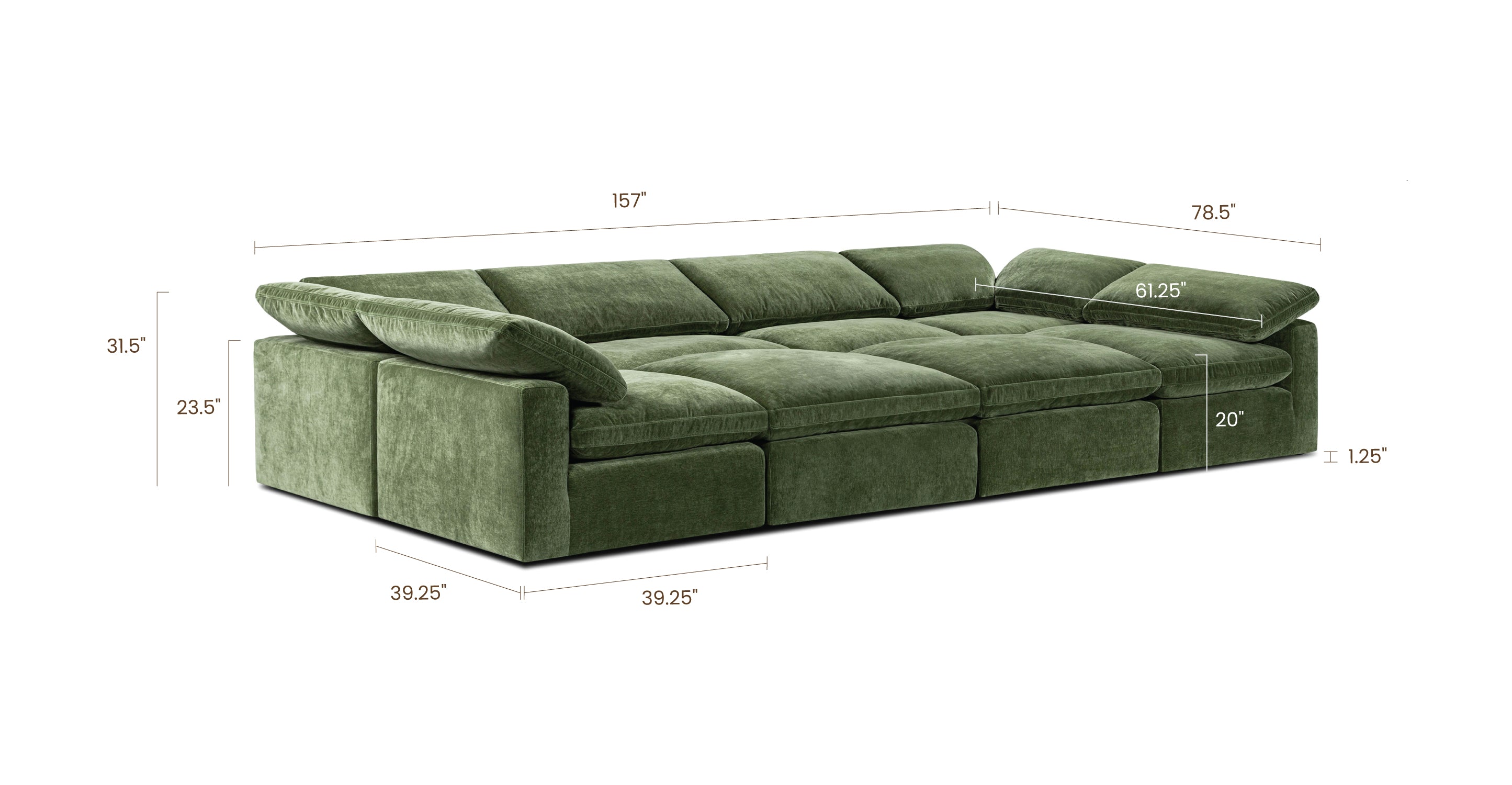 8-Seat Aspen Modular Master Pit Sectional Sofa - Large L-Shaped Living Room Couch for Family Gatherings & Movie Nights