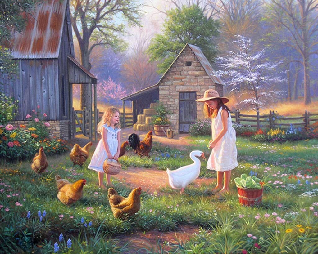 300-Piece Farm Jigsaw Puzzle - Rooster, Girl & Goose for Kids & Adults