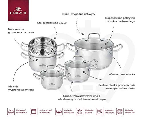 9-Piece Stainless Steel Cookware Set - 24cm Pots & Pans for Professional & Home Cooking - Perfect for Boiling, Frying & Meal Prep