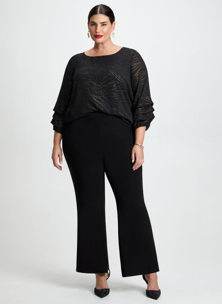 Women's Bootcut Pants with Gold Print Top - Stylish Casual Outfit for Work, Date Night & Everyday Wear