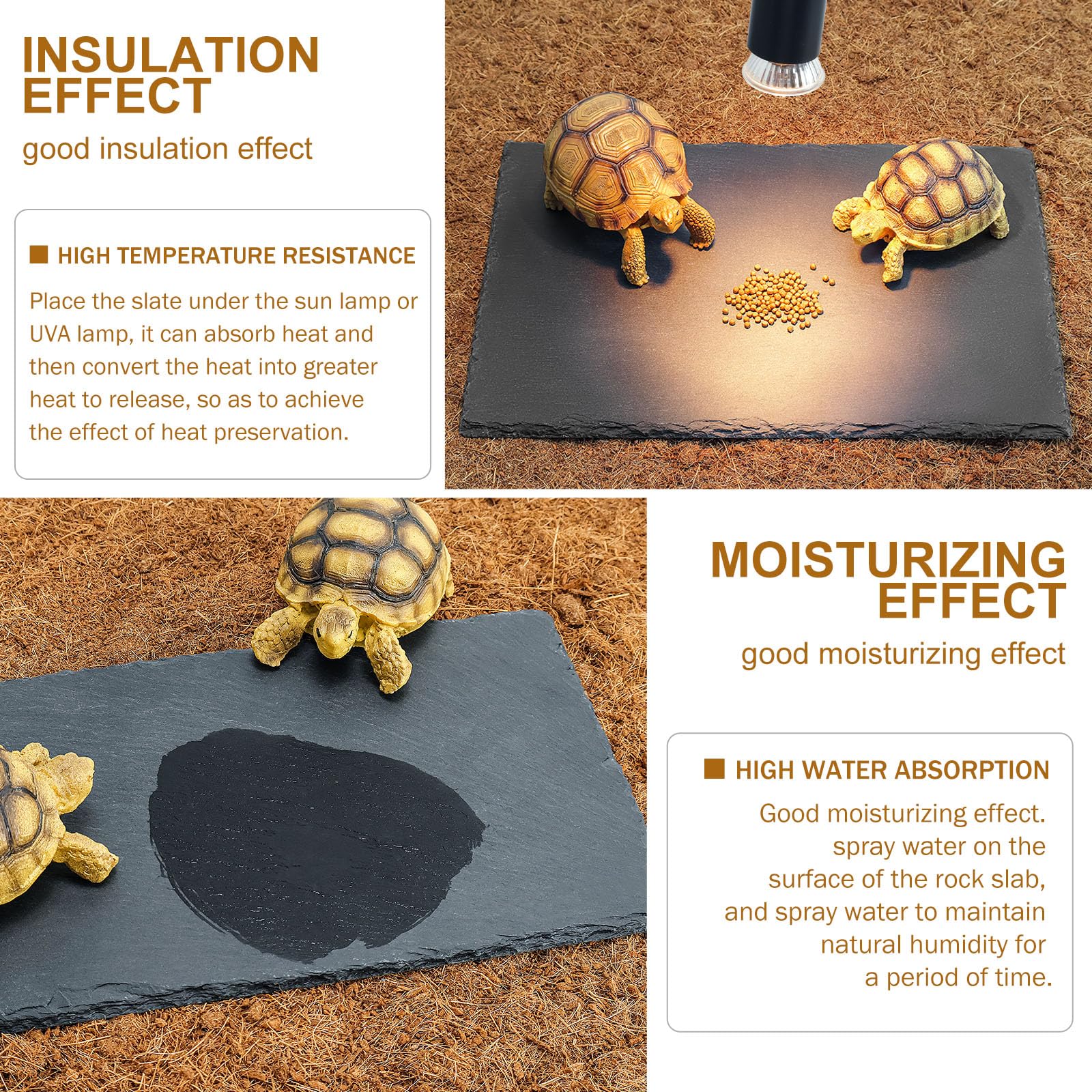 Natural Tortoise Habitat Basking Rock with Feeding Dish - Non-Slip Reptile Food Bowl for Bearded Dragons & Lizards - Medium Size Stone Slab for Nail Grinding & Moisturizing - Perfect for Desert Terrariums & Reptile Enclosures