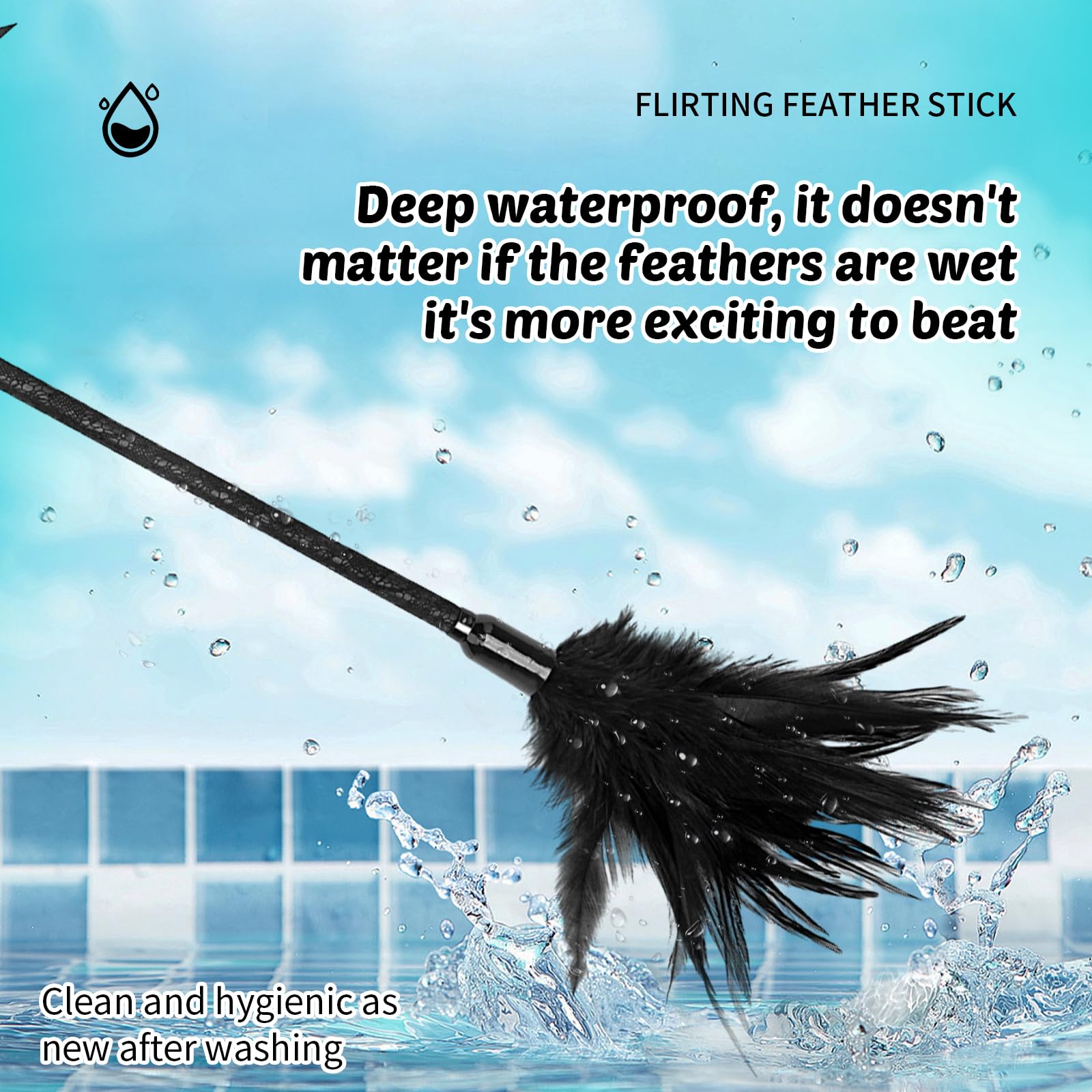 Black Leather Feather Tickler Flogger - Sensual Couples Play Toy for BDSM, Spanking & Flirting - O-Type Feather Lace Paddle for Romantic Nights & Adult Intimacy
