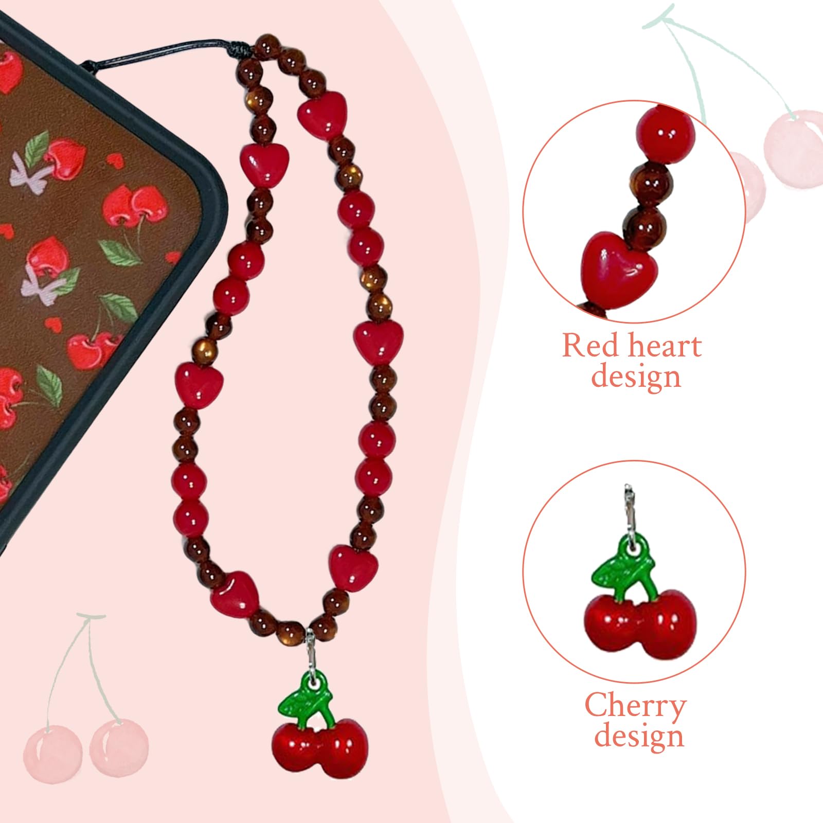 Goiern Universal Phone Pendant Charm - Kawaii Cherry Design - Cute Phone Strap for Girls & Women | Perfect for Smartphones, Keychains, Bags & Gifts