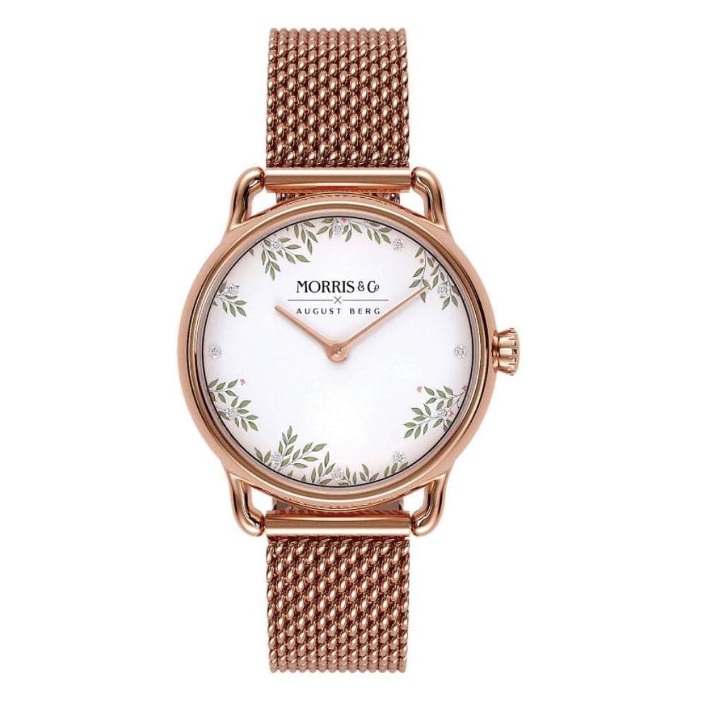 August Berg X Morris & Co. Rose Gold Milanese Mesh Band Women's Watch 26mm - Elegant Dress Watch for Women, Perfect for Office, Wedding & Special Occasions