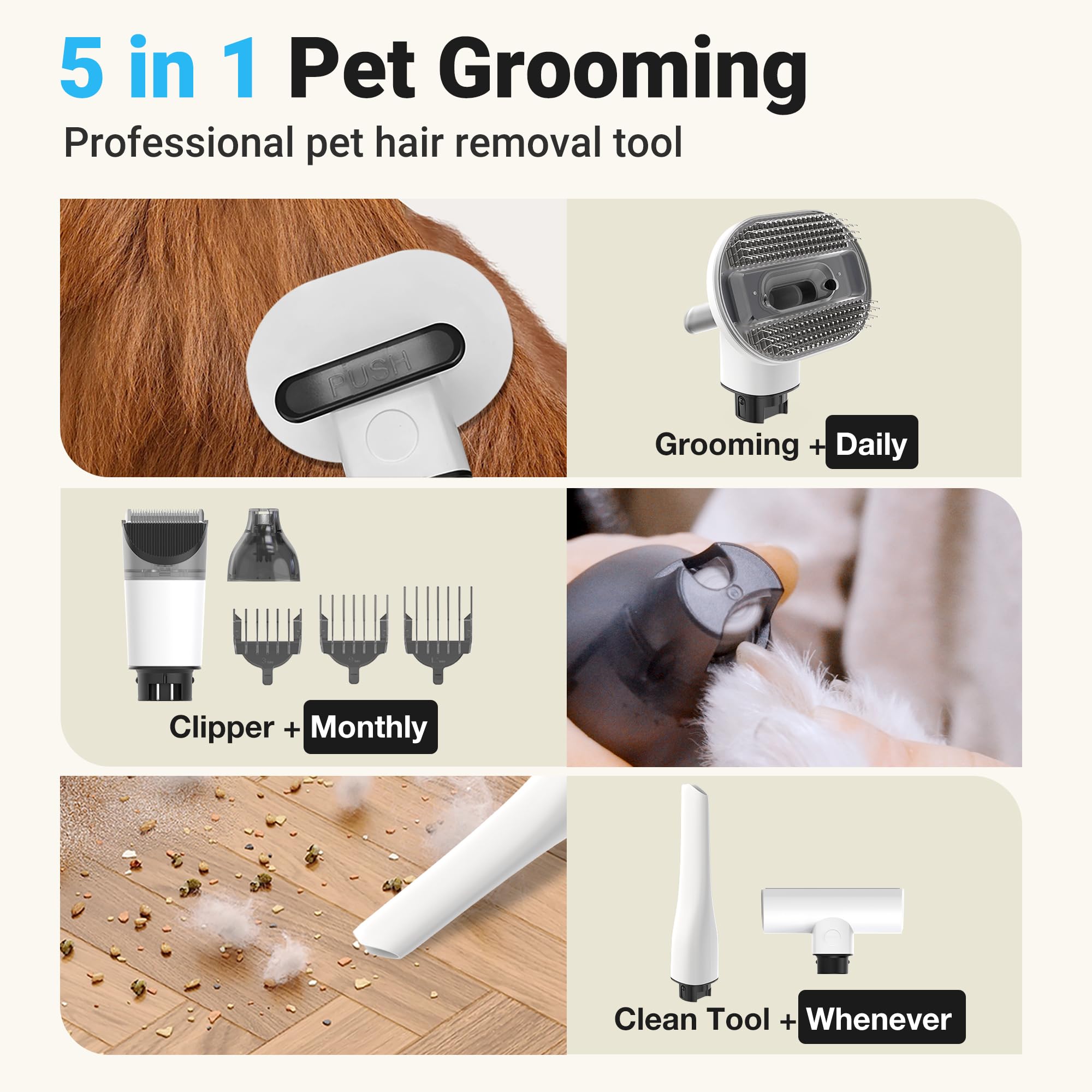 **Cordless Dog Grooming Vacuum Kit with Clippers & Nail Grinder - 5-in-1 Pet Grooming Tools, 2.2L Dust Cup, Low Noise, for Shedding Control - Perfect for Home, Car & Travel Pet Care**