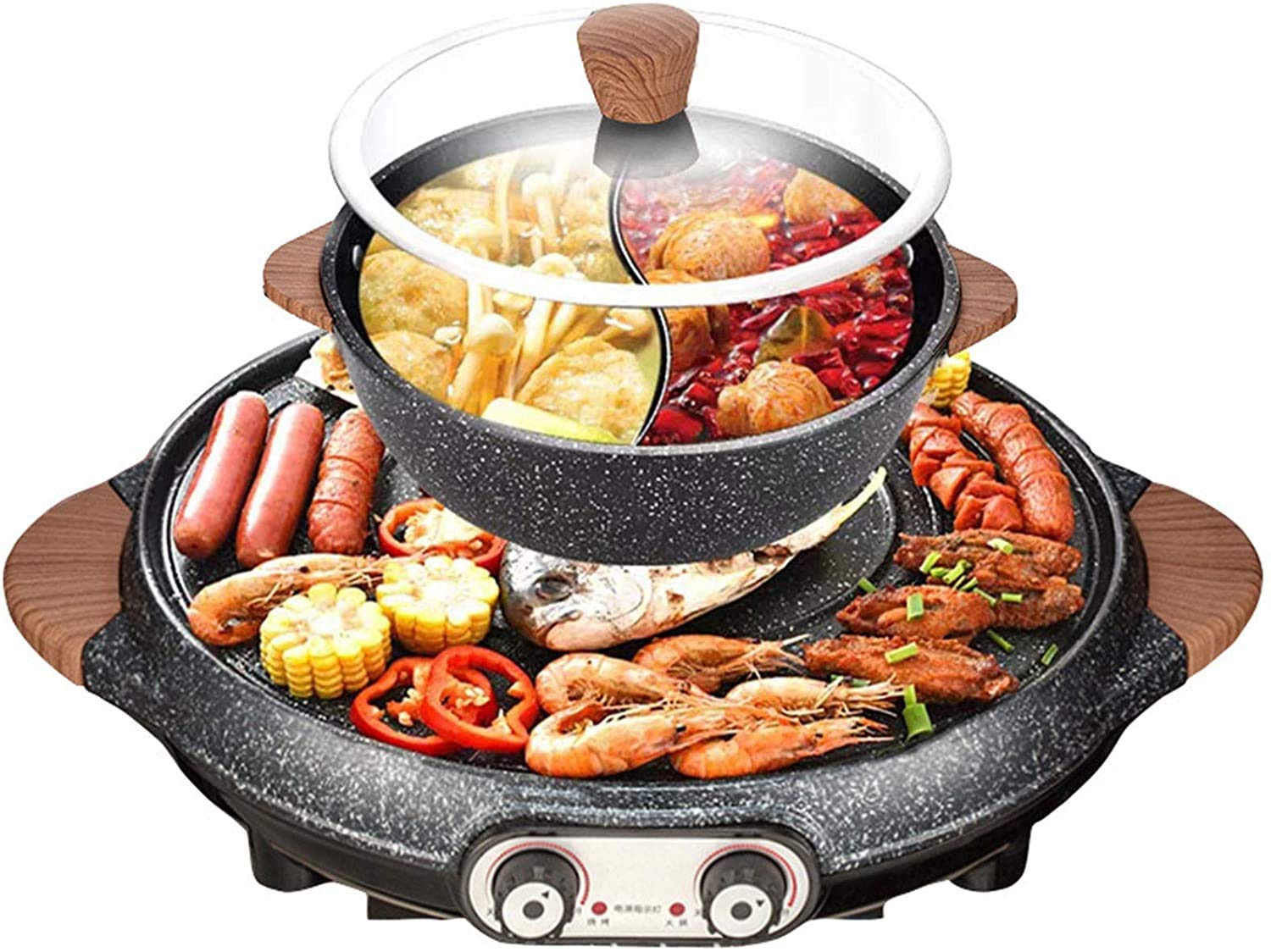Electric BBQ Hot Pot & Shabu Grill - 2-in-1 Non-Stick Electric Pan for Indoor Cooking, Perfect for Family Gatherings & Asian Hot Pot Parties