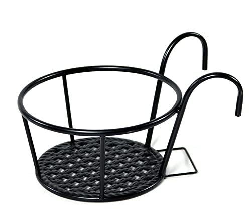 Removable Balcony Rail Flower Pot Holder - Black Hanging Plant Shelf for Railing Potted Plants | Perfect for Small Space Gardening, Balcony Decor & Urban Greenery
