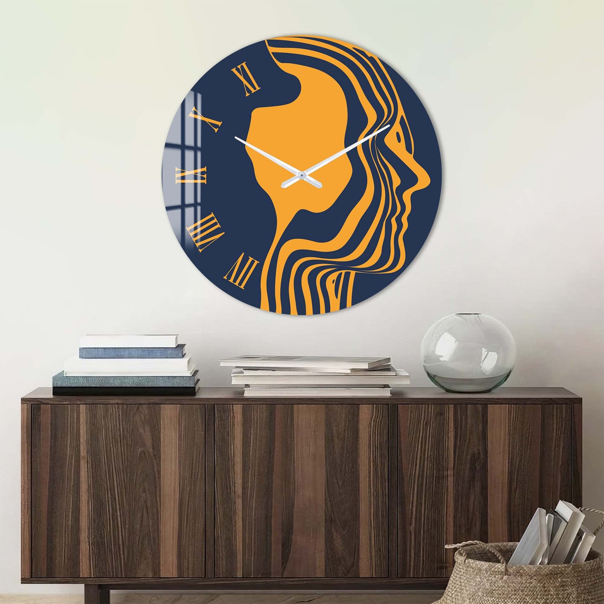 Stylish Orange Silhouette Glass Wall Clock - Modern Home & Office Decor - Perfect for Living Room, Bedroom, Kitchen