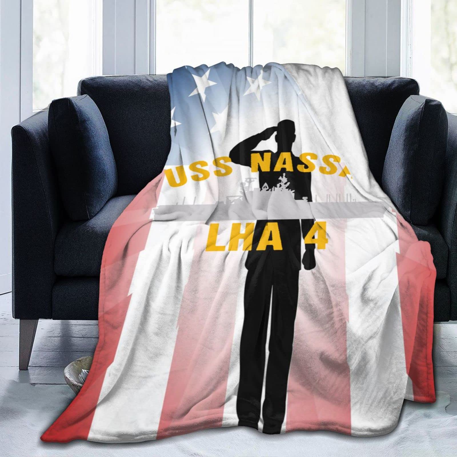 USS Nassau LHA 4 Navy Fleece Blanket - Ultra Soft Lightweight Throw for Bed, Couch & Living Room - Perfect for Military Home Decor, Navy Veteran Gifts & Cozy Family Movie Nights