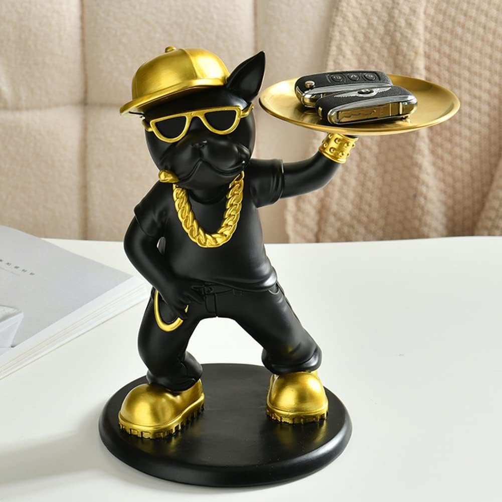 Premium Black and Gold Bull Dog Statue - Handcrafted Home Decor Sculpture for Living Room, Kitchen, Office | Unique Gift Idea for Dog Lovers, Christmas Table Decoration & Housewarming Present
