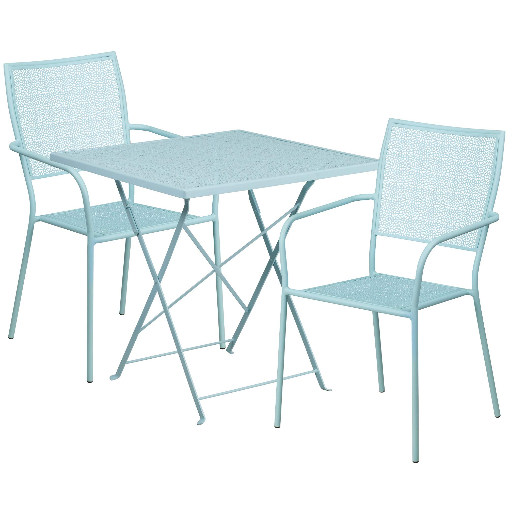 3-Piece Sky Blue Square Steel Outdoor Patio Furniture Set - Folding Table & Chairs for Garden, Poolside, Backyard & Balcony Use