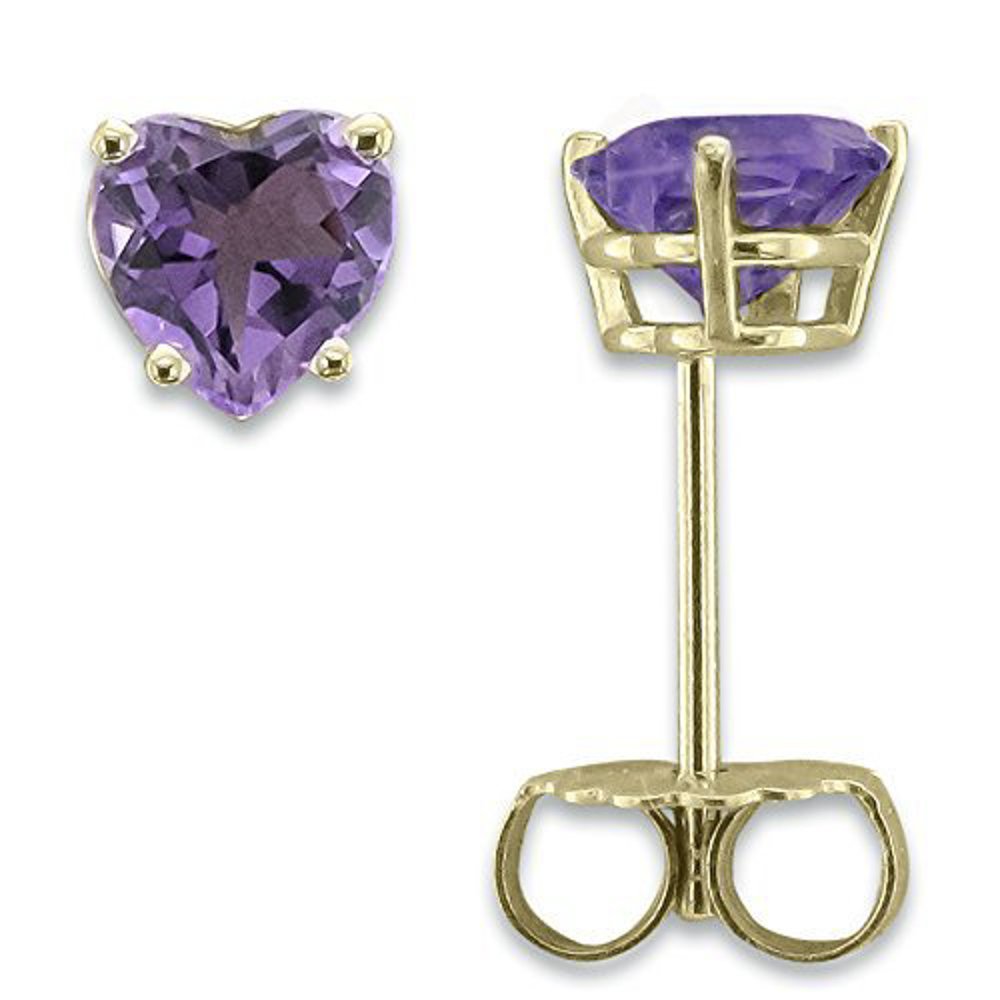 14K Yellow Gold Heart Shaped Amethyst Stud Earrings for Women - Valentine's Day Gift, Anniversary Present, Birthday Jewelry for Her
