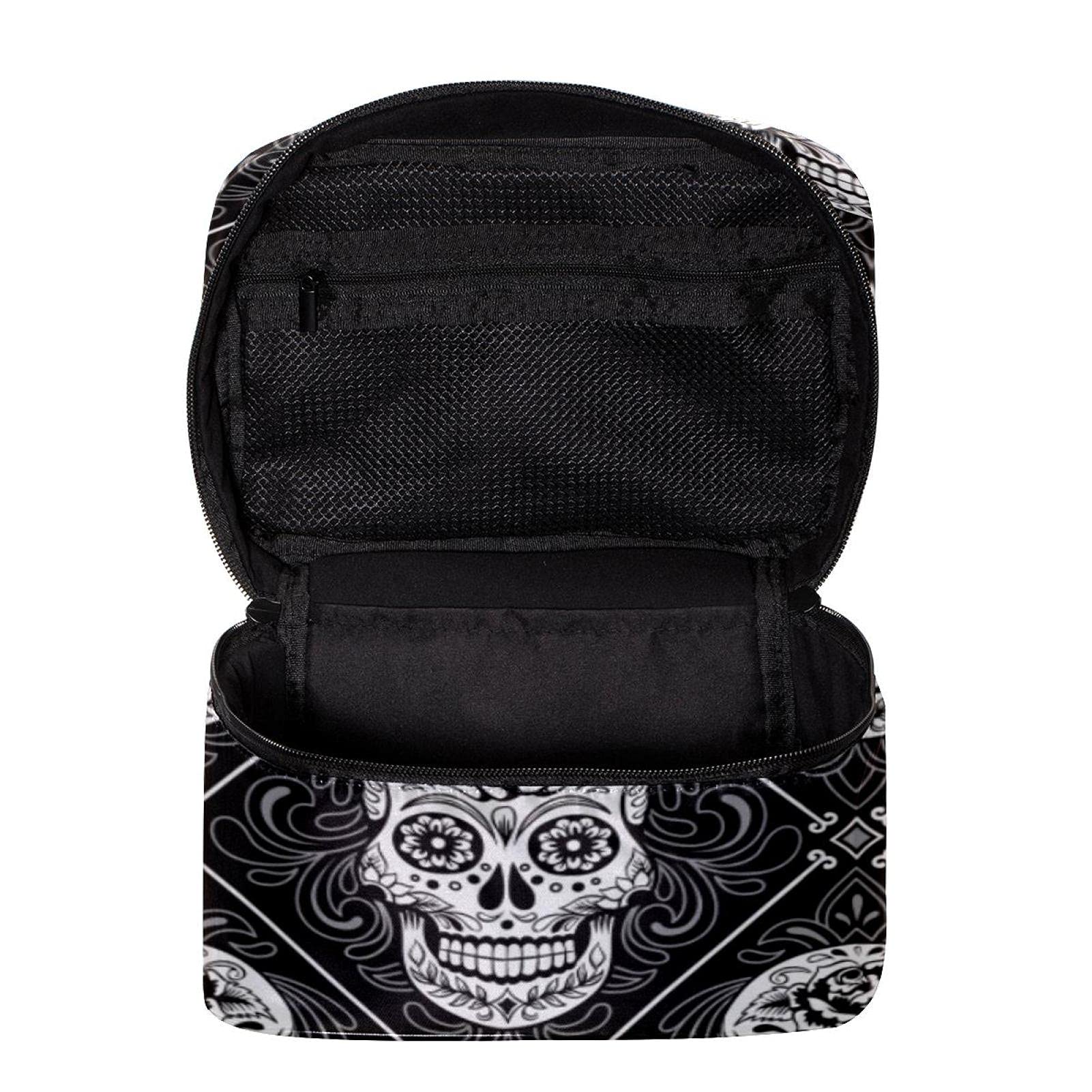 Day of The Dead Floral Pattern Large Travel Makeup Bag - Waterproof Cosmetic Organizer with Zipper for Women & Girls - Perfect for Vacation, Gym, and Daily Essentials Storage