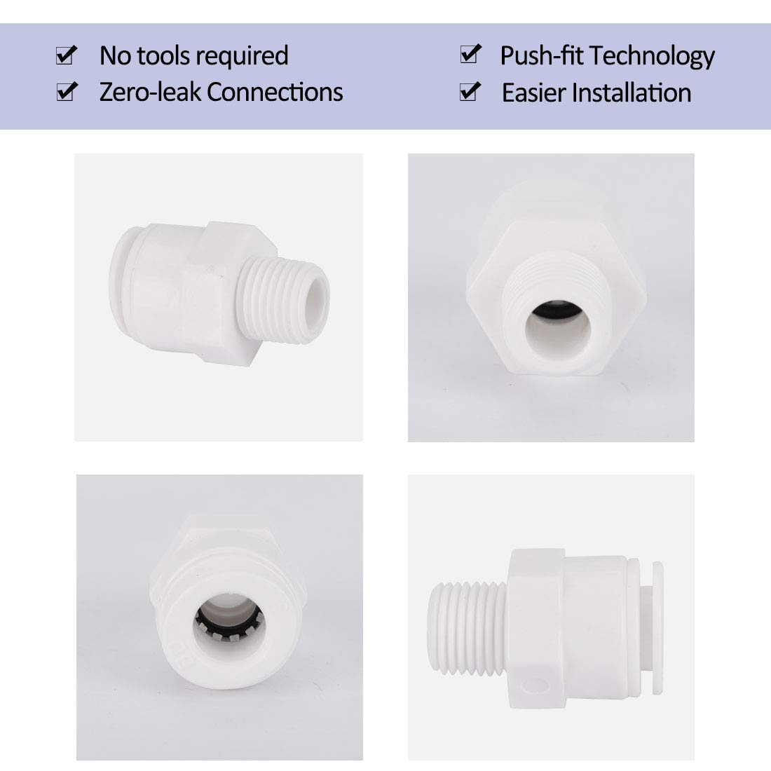 5pcs 1/4 Inch BSP Male to 3/8 Inch OD Straight Quick Connect Water Fitting - Push-in Tube Connector for RO Reverse Osmosis System, Water Purifier, and Plumbing Applications