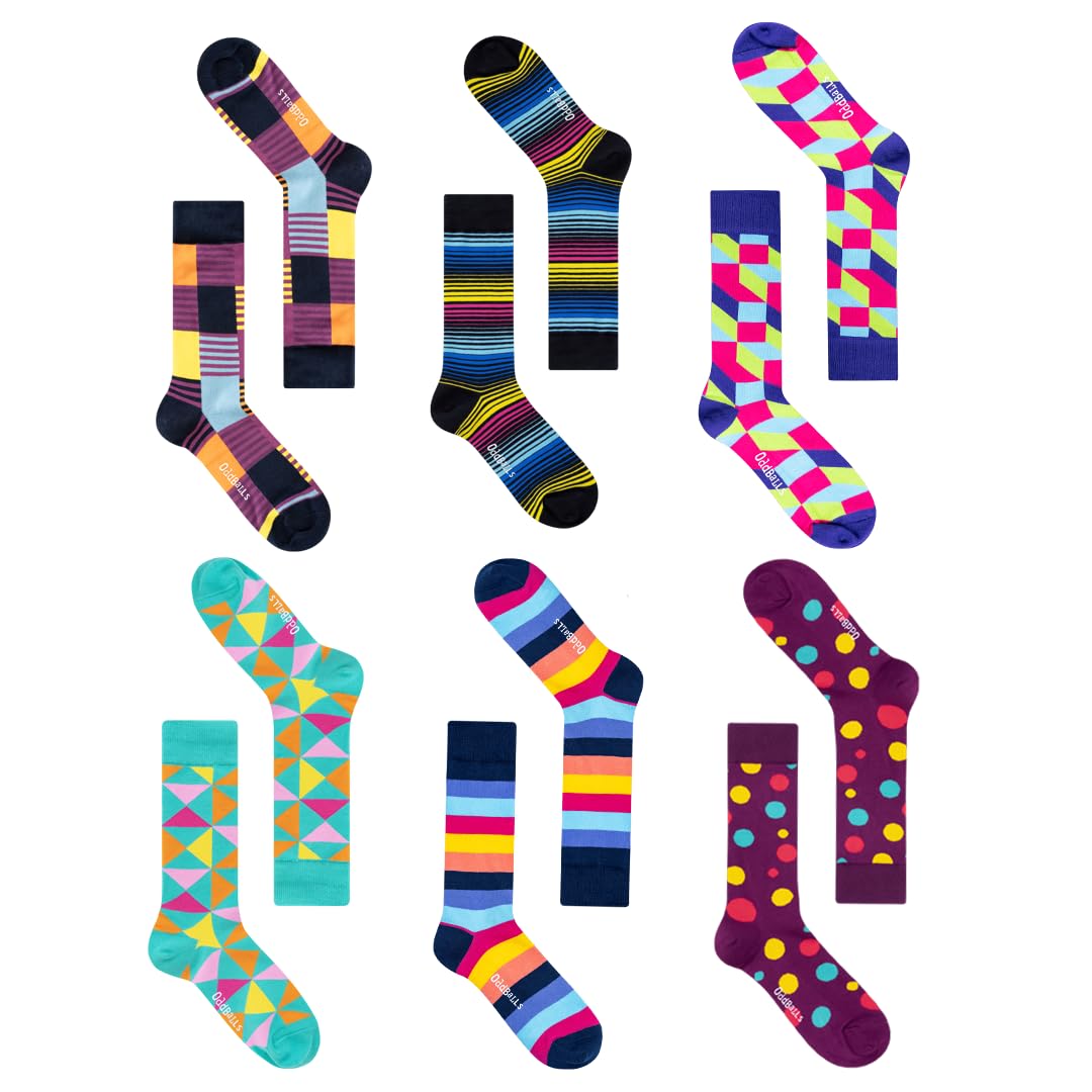 OddBalls Sock Bundle - 6 Pack Colorful Cotton Socks for Men & Women | Comfortable Elasticated Ankle Work Socks Multipack | Perfect for Office, Gym & Casual Wear