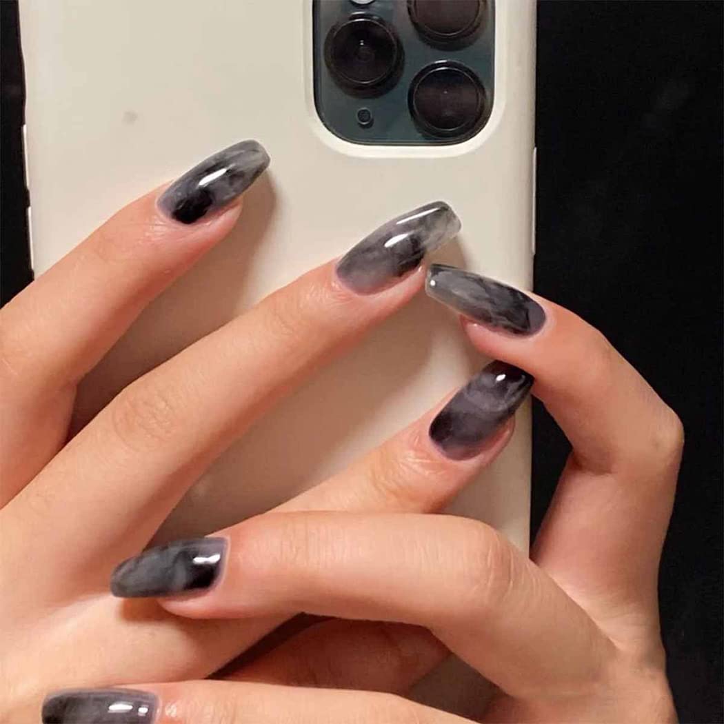 Florry Medium Square Press on Nails - 24PCS Long Acrylic Gray Fake Nails for Women, Full Cover Artificial Nails for Manicure, Party & Special Occasions