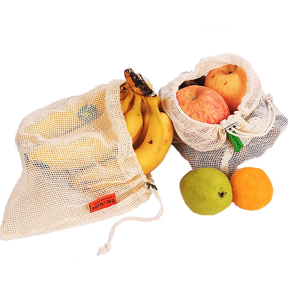Reusable Organic Cotton Mesh Produce Bags - Eco Friendly Washable & Durable 6-Piece Set with Drawstring for Vegetables, Fruits, Grocery Shopping & Toy Storage | Perfect for Farmers Markets, Zero Waste Lifestyle & Kitchen Organization