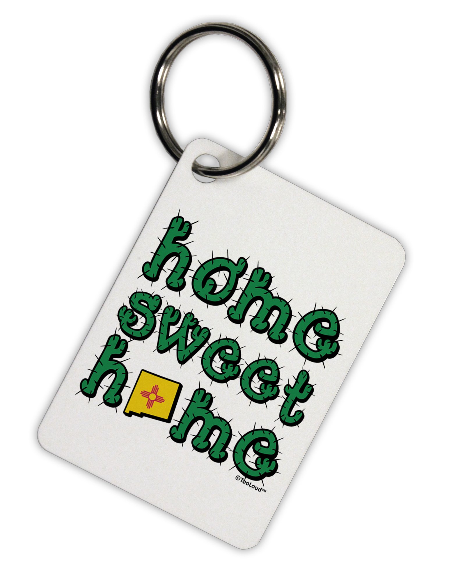 TooLoud Home Sweet Home - New Mexico Cactus & State Flag Aluminum Keychain Tag - Perfect for Travel Souvenirs, Gifts & Key Organization