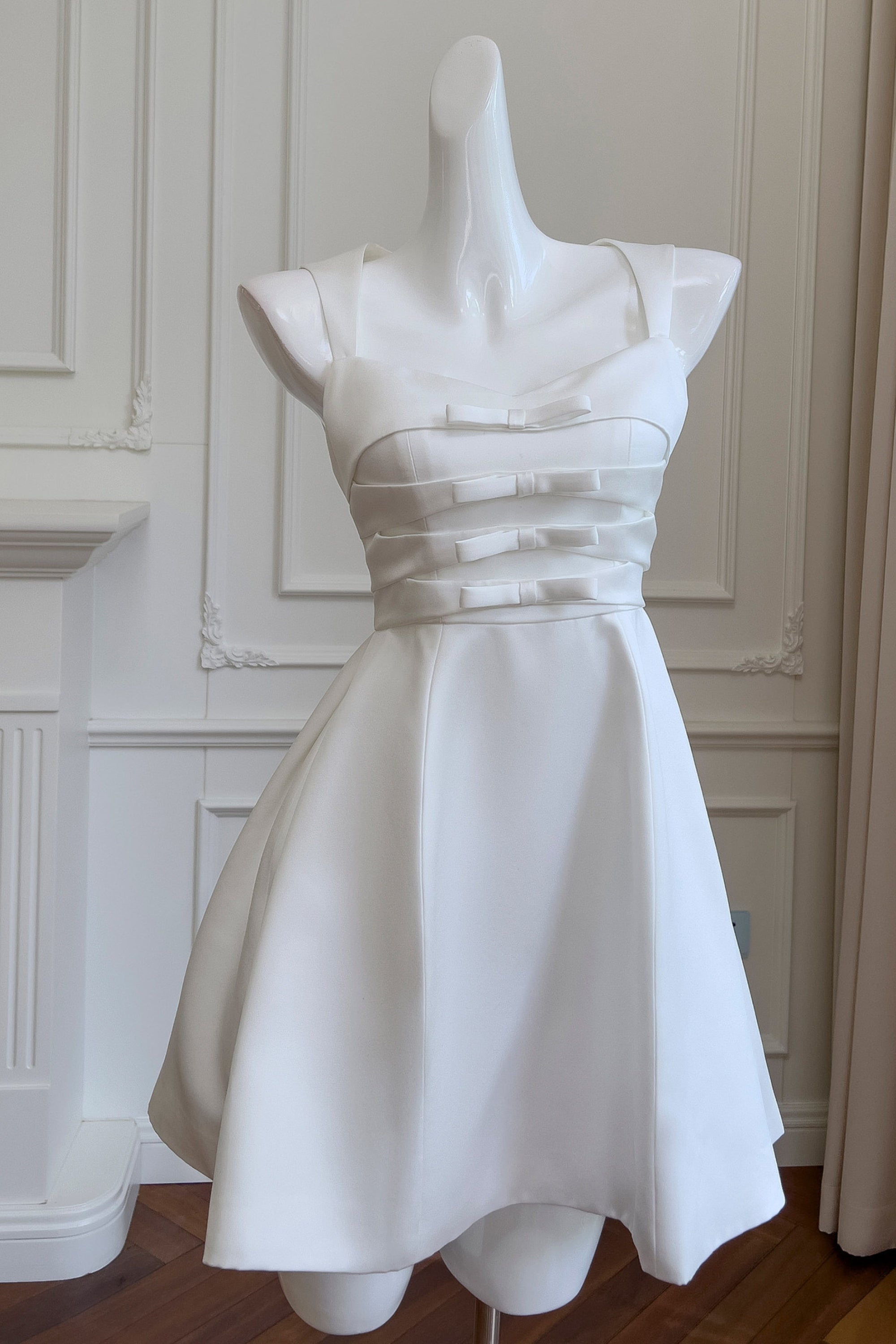 Alyssa Bow Satin Mini Dress in White - Elegant Party & Evening Wear for Women