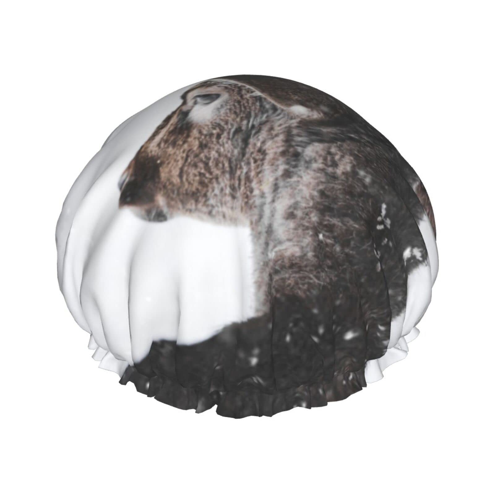 Waterproof Reusable Shower Cap for Women - Deer Snow Design Double Layer Bath Hair Protector for Shower, Bathing & Spa (Great Gift for Holidays)