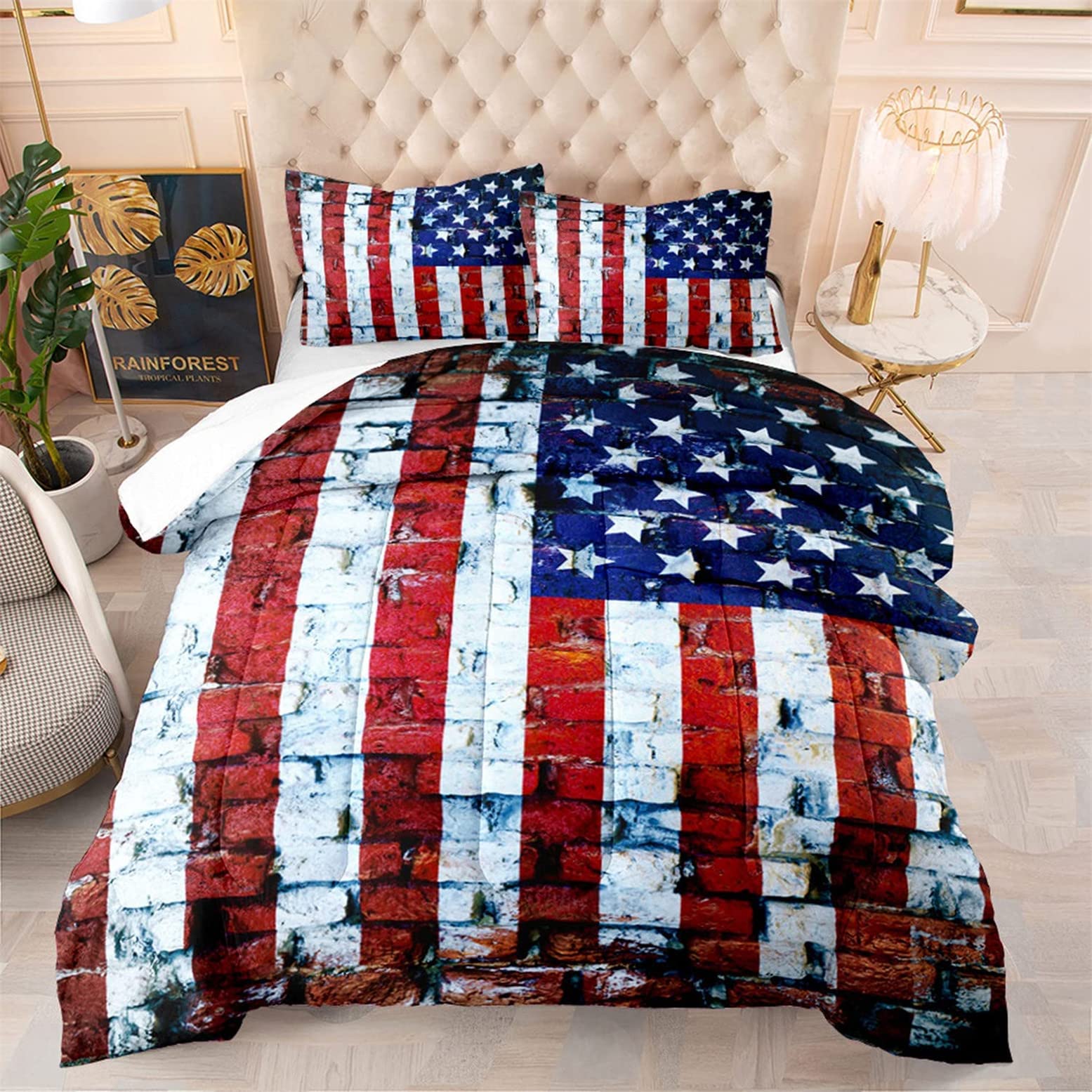 American Flag Comforter Set King Size - Vintage Star Spangled Banner Bedding for Adults & Teens - 1 Comforter & 2 Pillowcases - Perfect for Patriotic Home Decor, 4th of July Celebrations & Bedroom Makeovers
