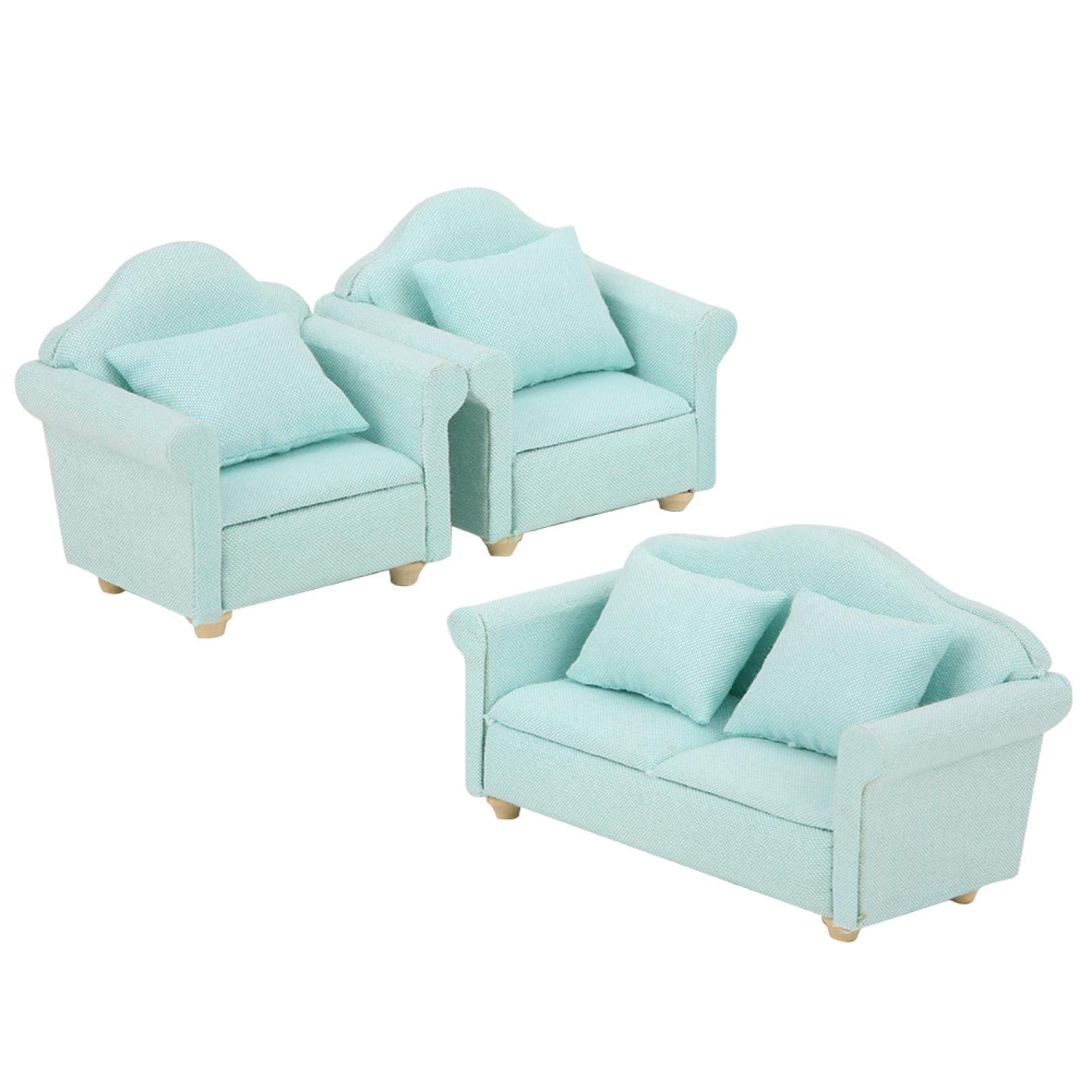 1:12 Scale Miniature Dollhouse Furniture Set - 3Pcs Green Fabric Sofa with Pillows for Dollhouse Accessories | Perfect for DIY Dollhouse Decor, Collectors Display and Miniature Scenes