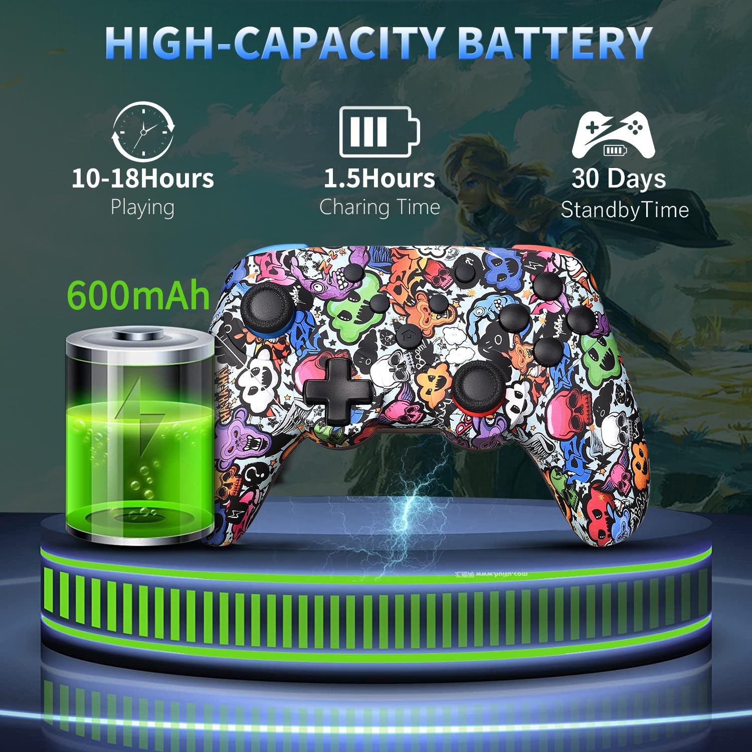 Wireless Controller for Nintendo Switch/Switch Lite/Switch OLED - Compatible with Windows PC, iOS & Android Devices - Dual Shock Vibration, One-Key Pairing, Wake-Up Function, Turbo Mode & Screenshot Button - Perfect for Gaming at Home, Travel or Online Multiplayer Battles