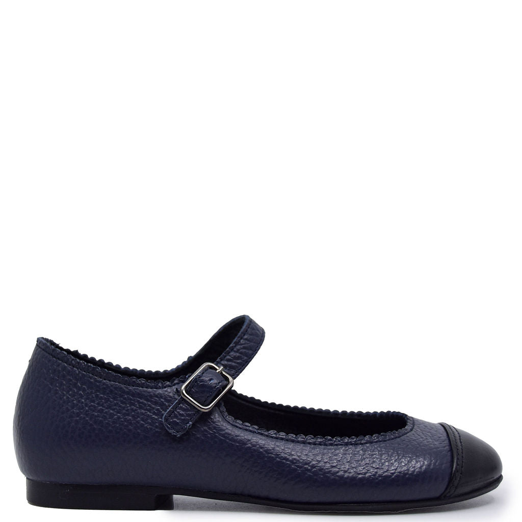 Blublonc Navy Pebbled Leather Captoe Mary Jane Shoes for Women - Comfortable & Stylish for Work, Office, and Formal Occasions