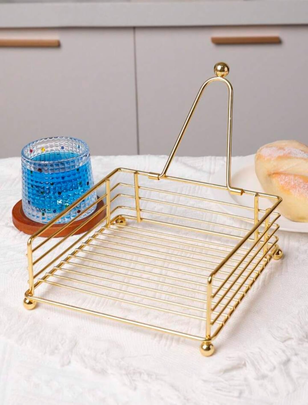 CentraLit Modern Square Napkin Holder with Weighted Arm - Gold Tissue Paper Dispenser for Kitchen, Dining Table, Restaurant, Farmhouse - Perfect for Home Decor, Hotel Tableware & Diwali Decoration - Durable & Stylish Tabletop Organizer
