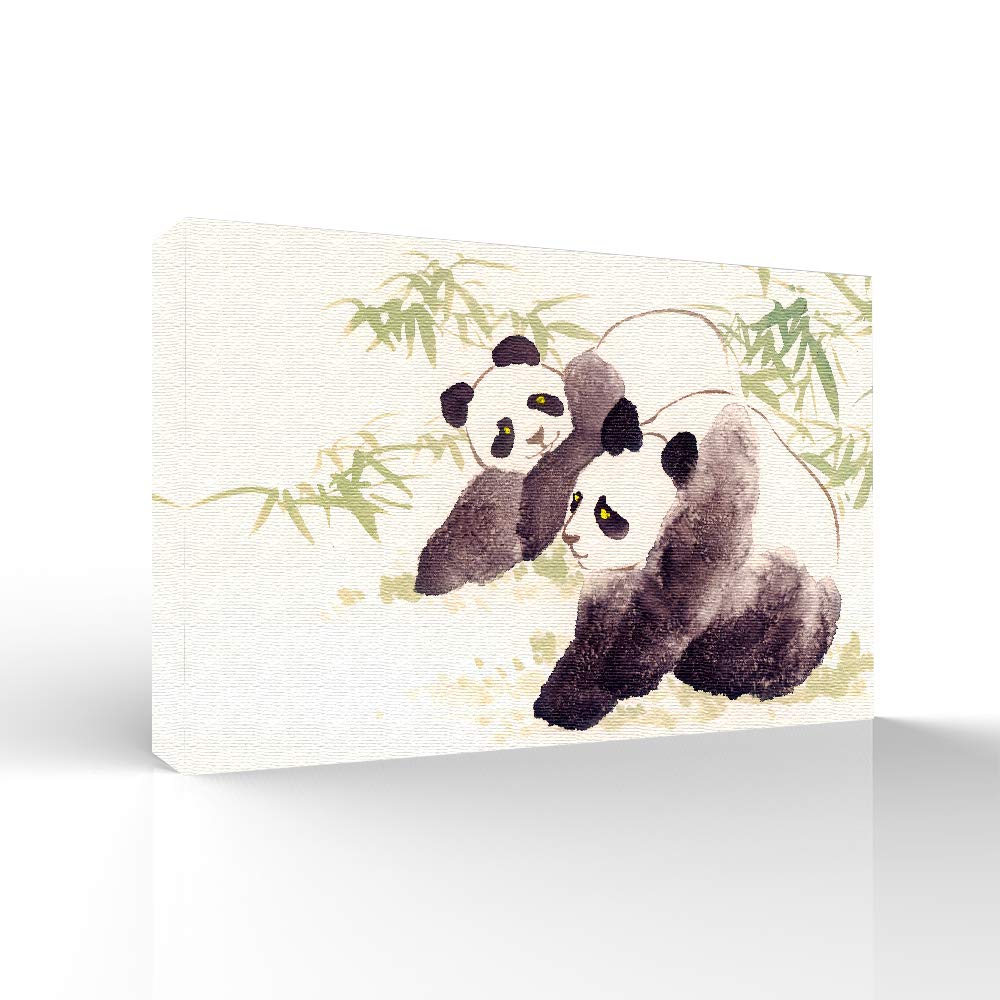 Wall26 Canvas Wall Art - Panda with Bamboo Giclee Painting, 16x24 Inches, Perfect for Bedroom, Living Room, Home Office, and Nursery Decor