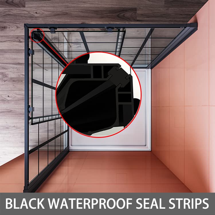 Elegant 34x34x72 Inch Black Framed Corner Shower Enclosure with Double Sliding Doors & 1/4