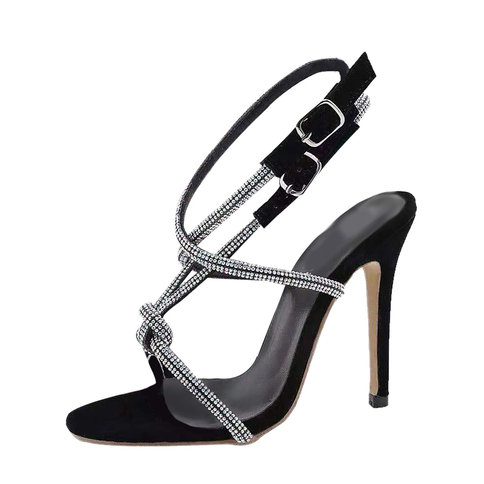 Sexy Women's Open Toe Cross Strap Sandals with Rhinestone Buckle - Stiletto High Heel Party Shoes for Club, Evening & Special Occasions