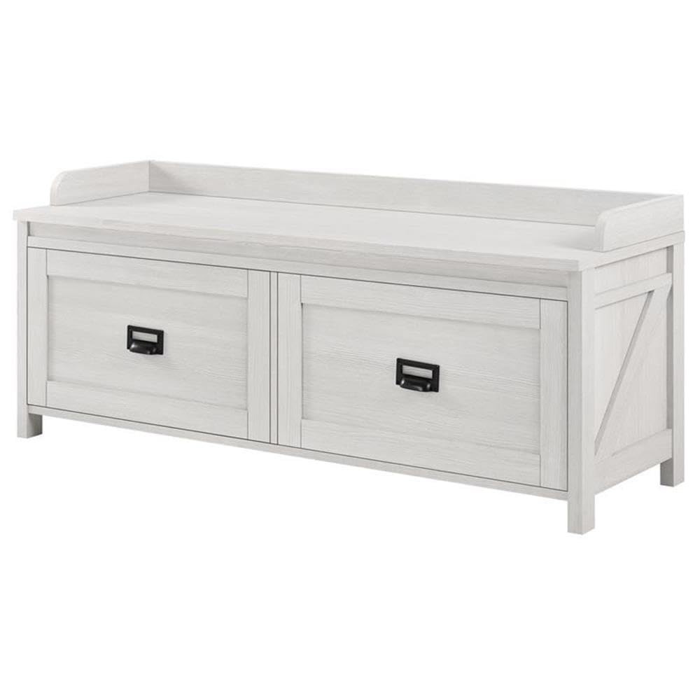 BOWERY HILL Farmhouse Style Entryway Storage Wooden Bench - Off White Shoe Bench for Hallway, Mudroom & Bedroom Organization