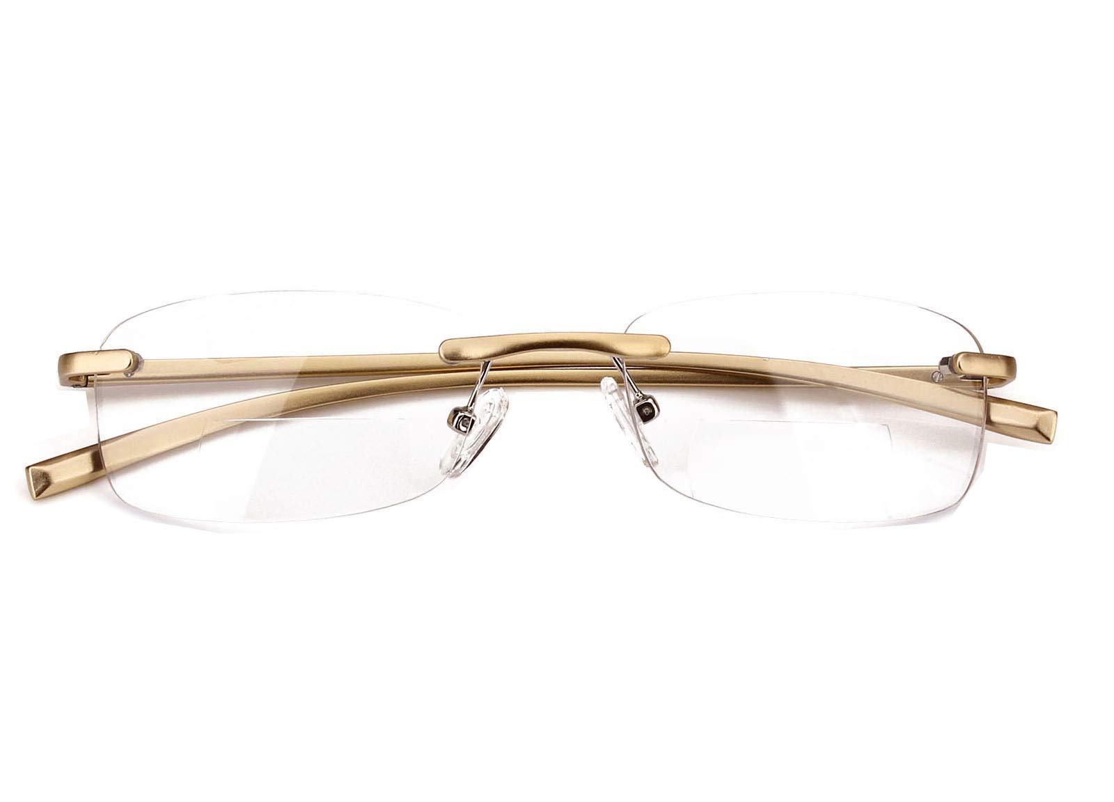 Rimless Rectangle Bifocal Reading Glasses for Men and Women - Lightweight Spring Hinge Frameless Readers - Perfect for Reading, Computer Work, and Daily Use