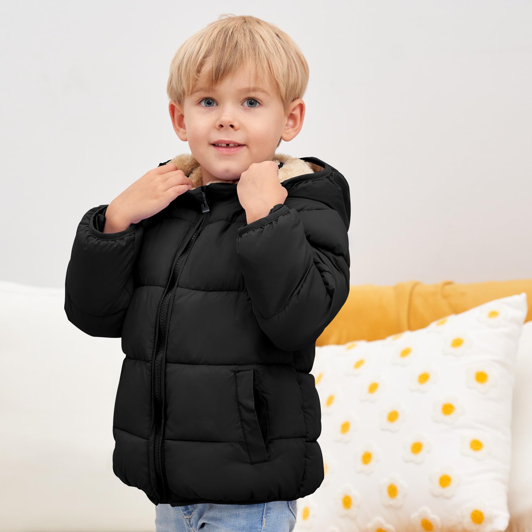 **Warm Fleece Hooded Jacket for Baby Boys & Girls - Thick Winter Coat for Toddlers - Cozy Outerwear for Cold Weather Playdates & Outdoor Adventures**
