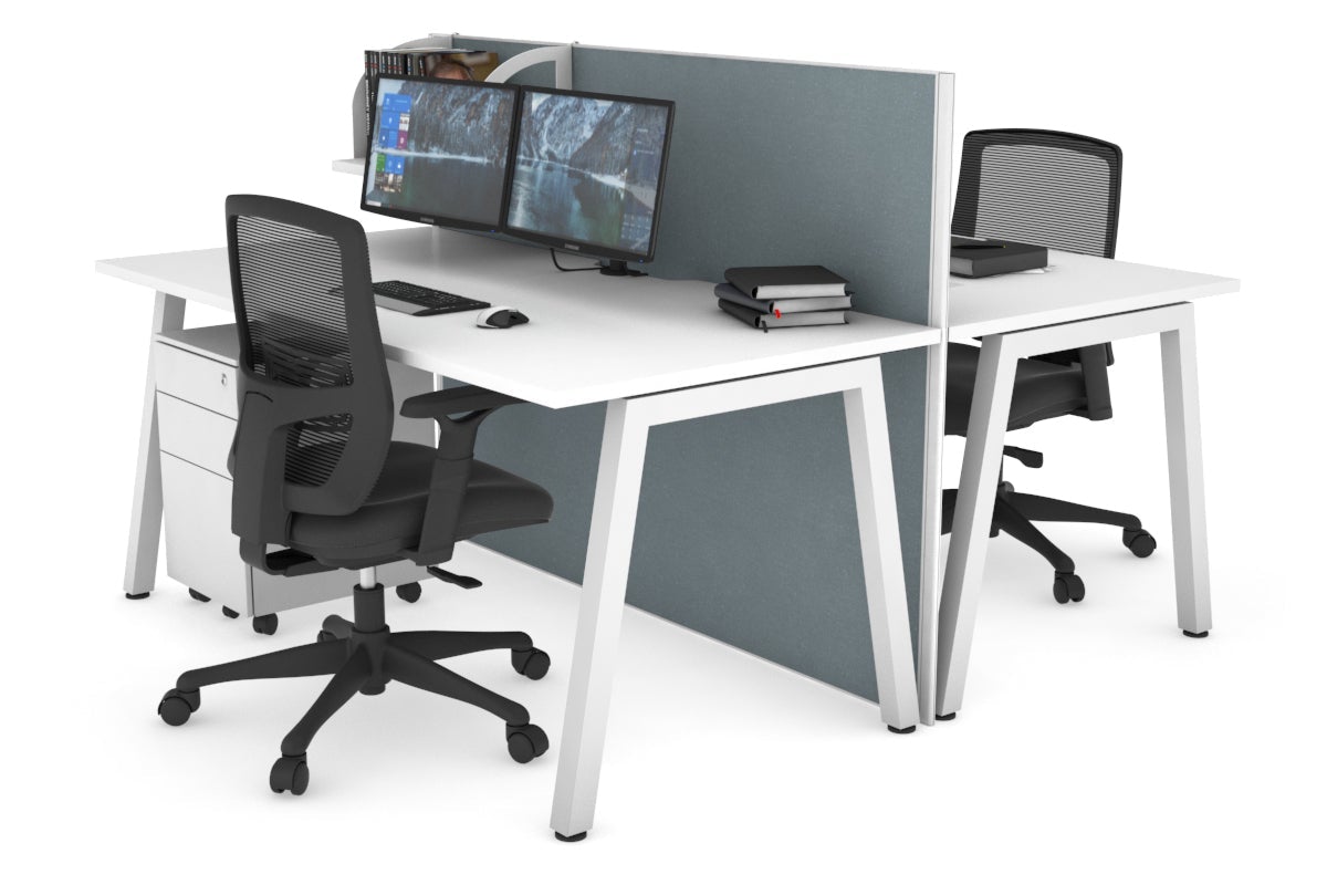 Horizon Quadro 2-Person Office Workstation Bench with A-Legs - 1400mm x 800mm Dimensions, Cable Management Scallop - Perfect for Collaborative Workspaces & Shared Office Desks