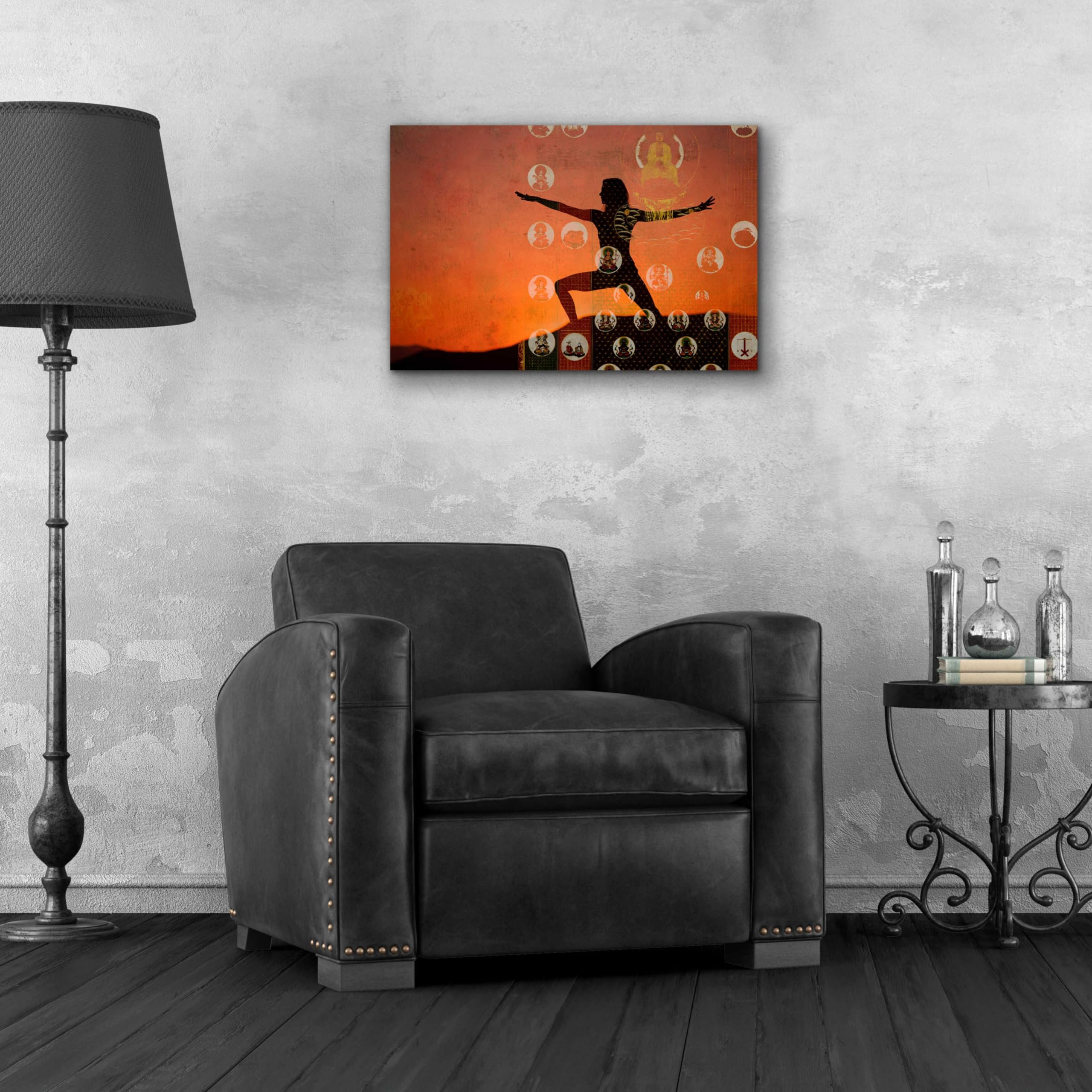 Elena Ray 'Sunrise Yoga Meditation' Acrylic Glass Wall Art - 24x16 Inches Modern Abstract Painting for Home Decor, Office & Meditation Spaces