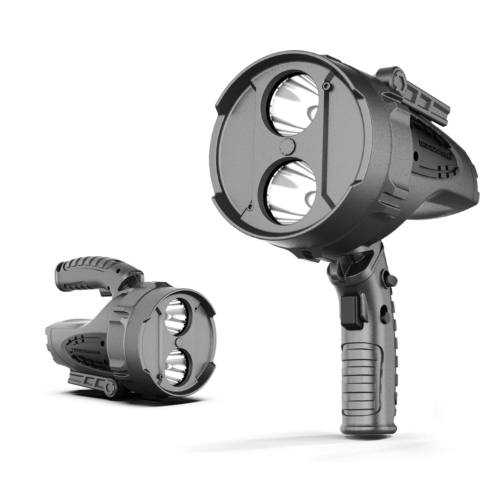 GOODSMANN 2200 Lumen Rechargeable Hunting Spotlight - Handheld Flashlight with Spot & Flood Light Modes for Boats, Camping, Outdoor Adventures (Model 9212-89301-01A)