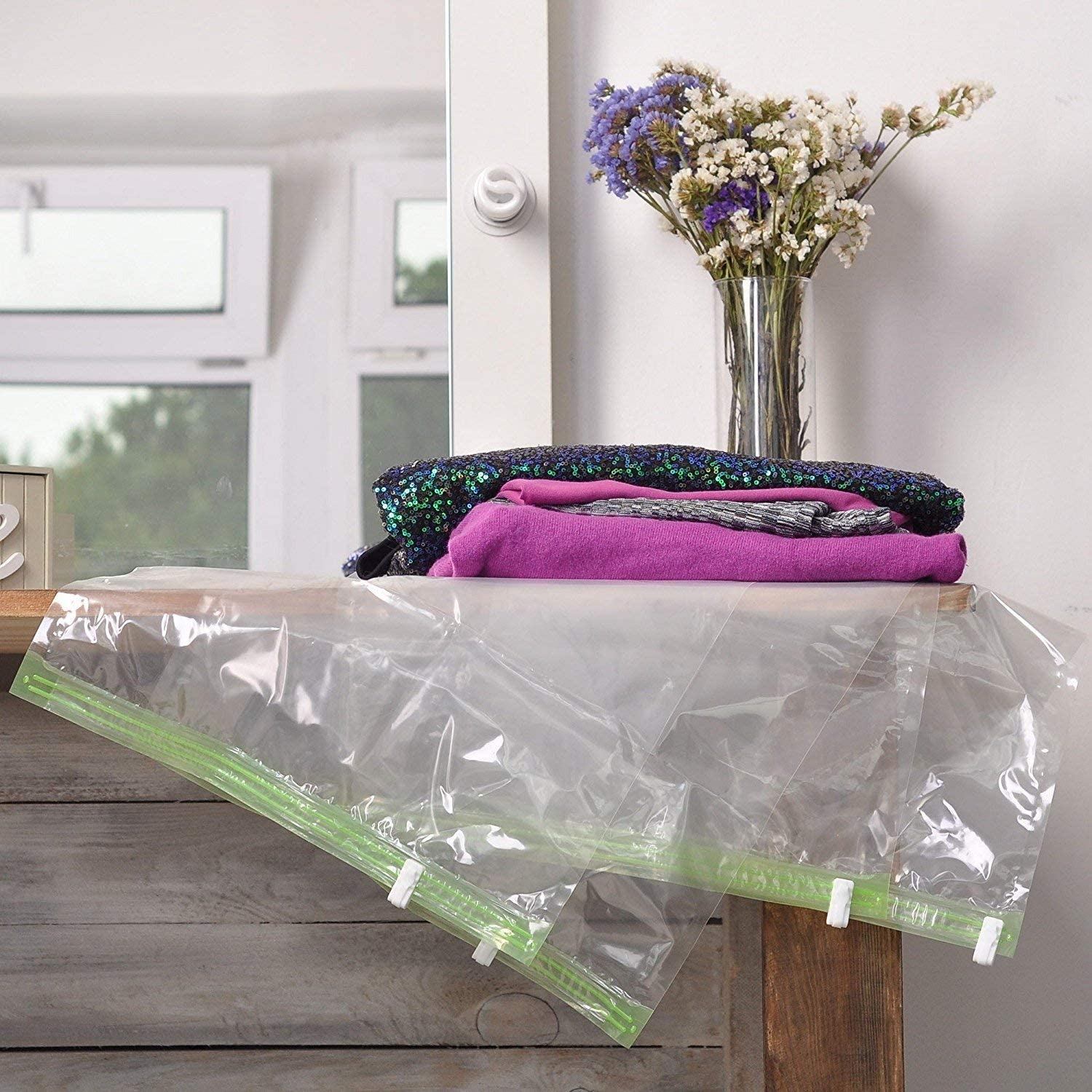12 Pack Space Saver Compression Storage Bags for Clothes - Travel Organizer for Luggage & Suitcases - No Vacuum Needed - Perfect for Travel, Moving & Seasonal Clothes Storage