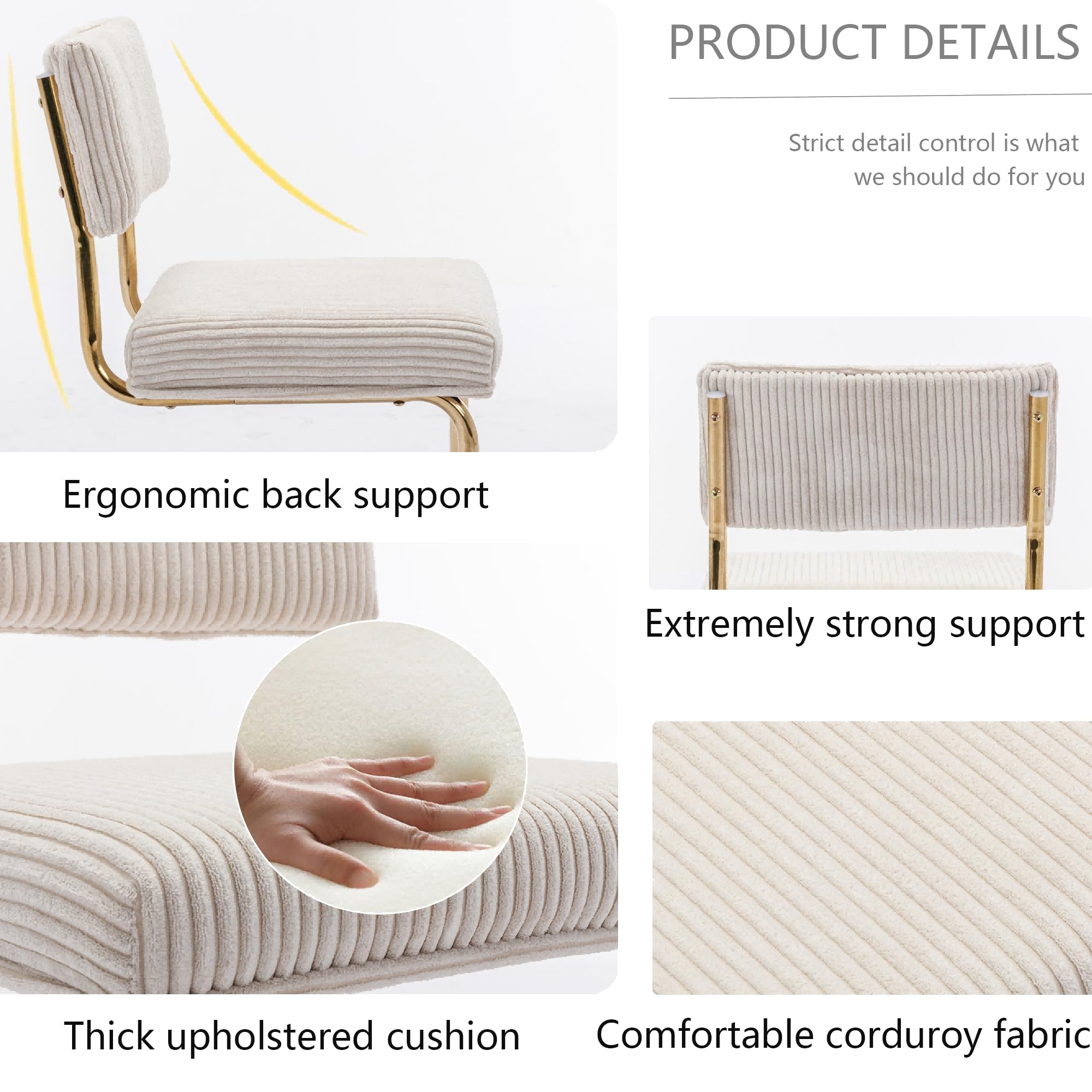 Rhomtree Modern Dining Chairs Set of 4 - Gold Metal Base & Corduroy Fabric Upholstery, Channel Tufted Armless Kitchen Chairs for Dining Room, Living Room, Bedroom - Beige | Elegant Home Decor & Comfortable Seating for Dinner Parties & Relaxation