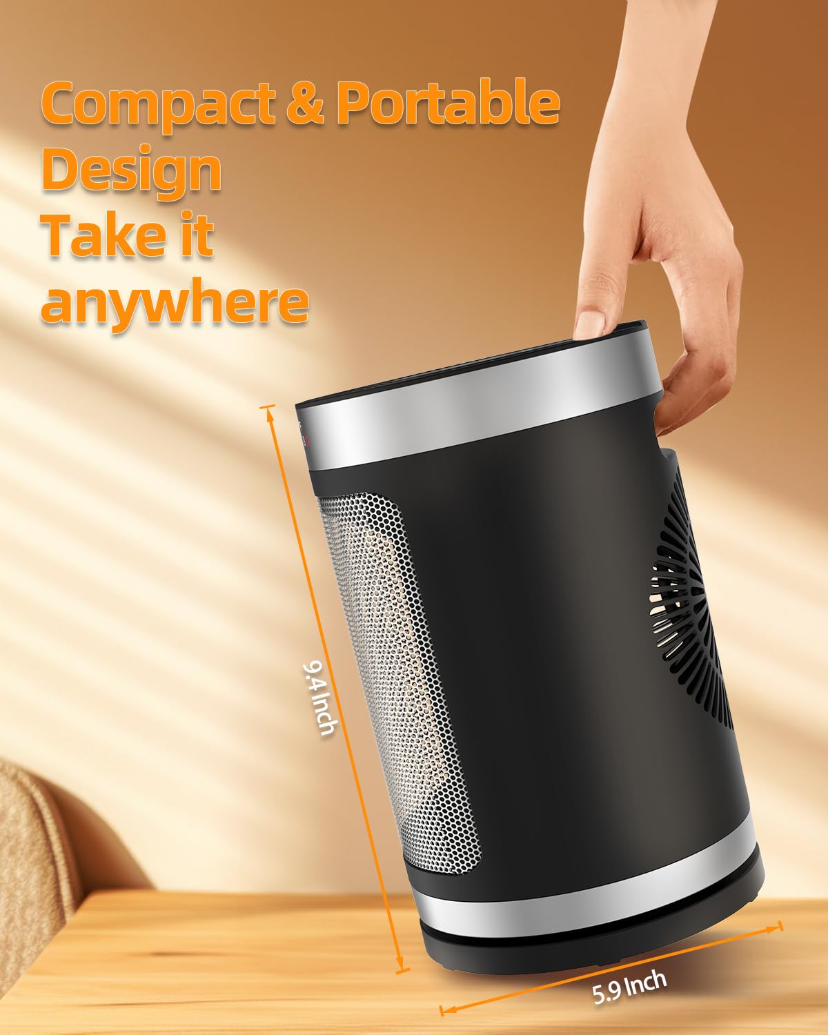 Portable Ceramic Space Heater with Thermostat - 1500W Fast Heating, 90° Oscillation, 4 Modes & 12H Timer - ETL Certified Indoor Electric Heater for Bedroom, Home & Office Use - Perfect for Winter Warmth & Energy-Efficient Heating