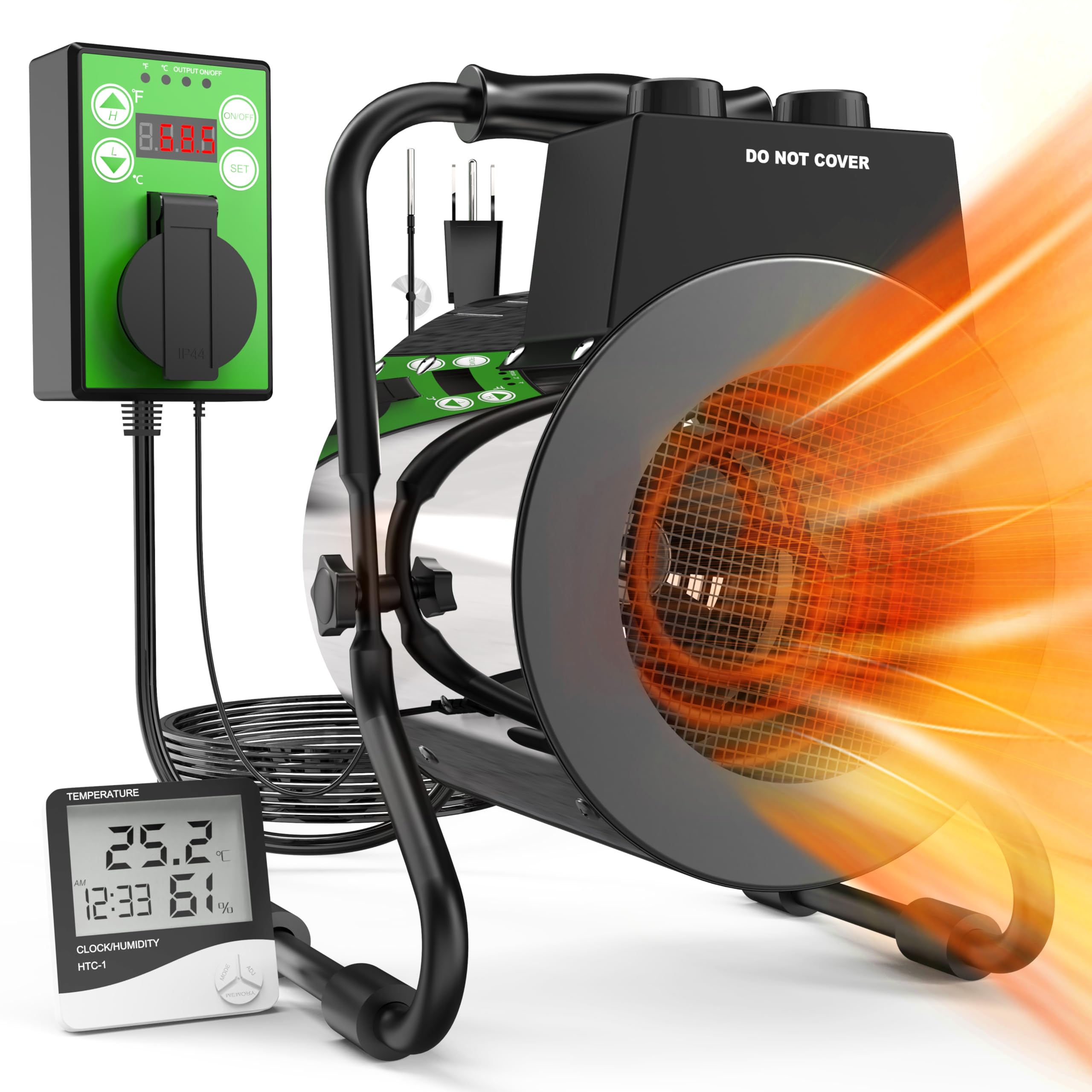 Buyplus 1500W Greenhouse Heater with Digital Thermostat - Outdoor Electric Space Heater for Patio, Garage & Flower Room - Overheat Protection & 3S Fast Heating - Silver | Perfect for Winter Plant Protection & Indoor/Outdoor Heating